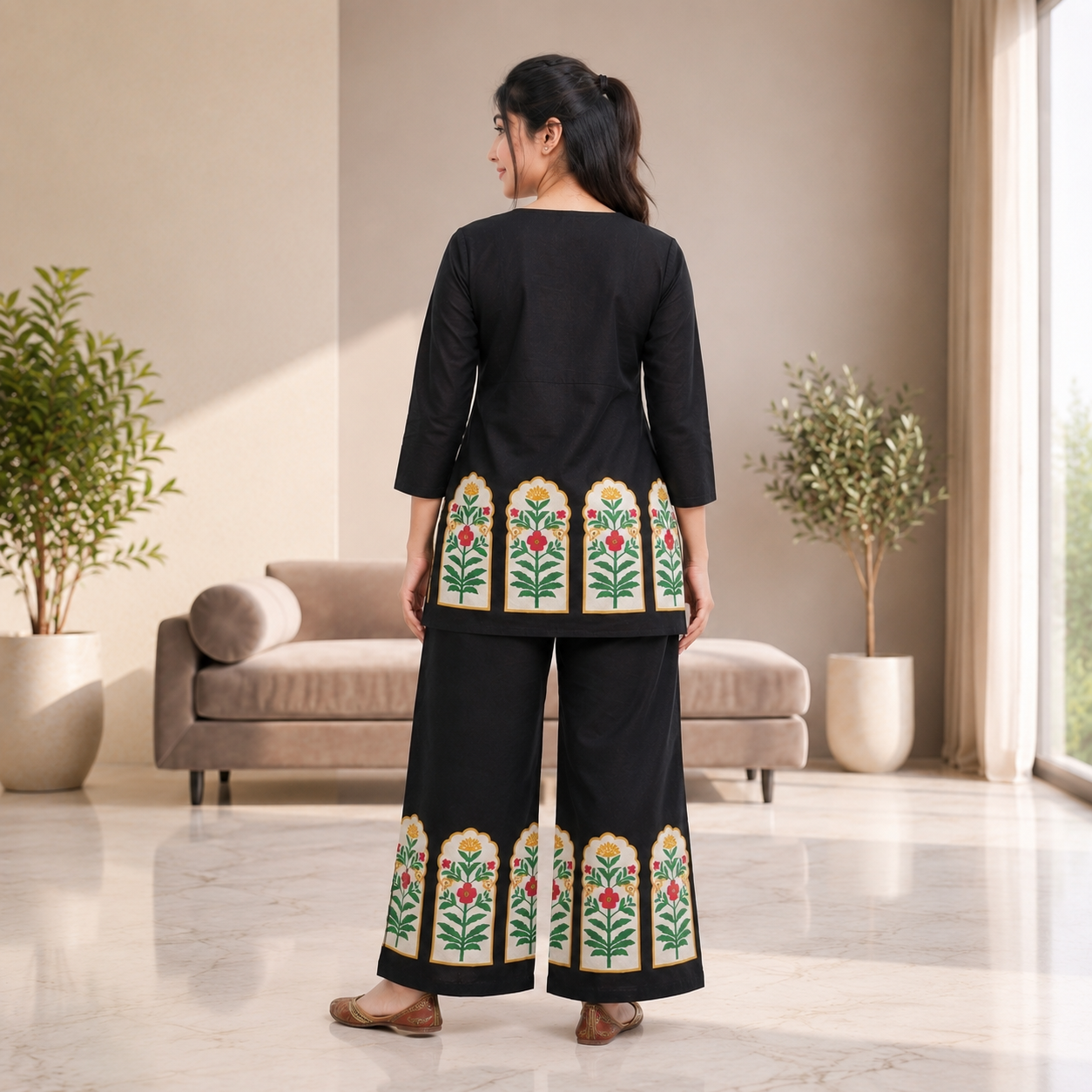 Black Cambric Cotton Floral Printed Co-Ord Set - Image 6