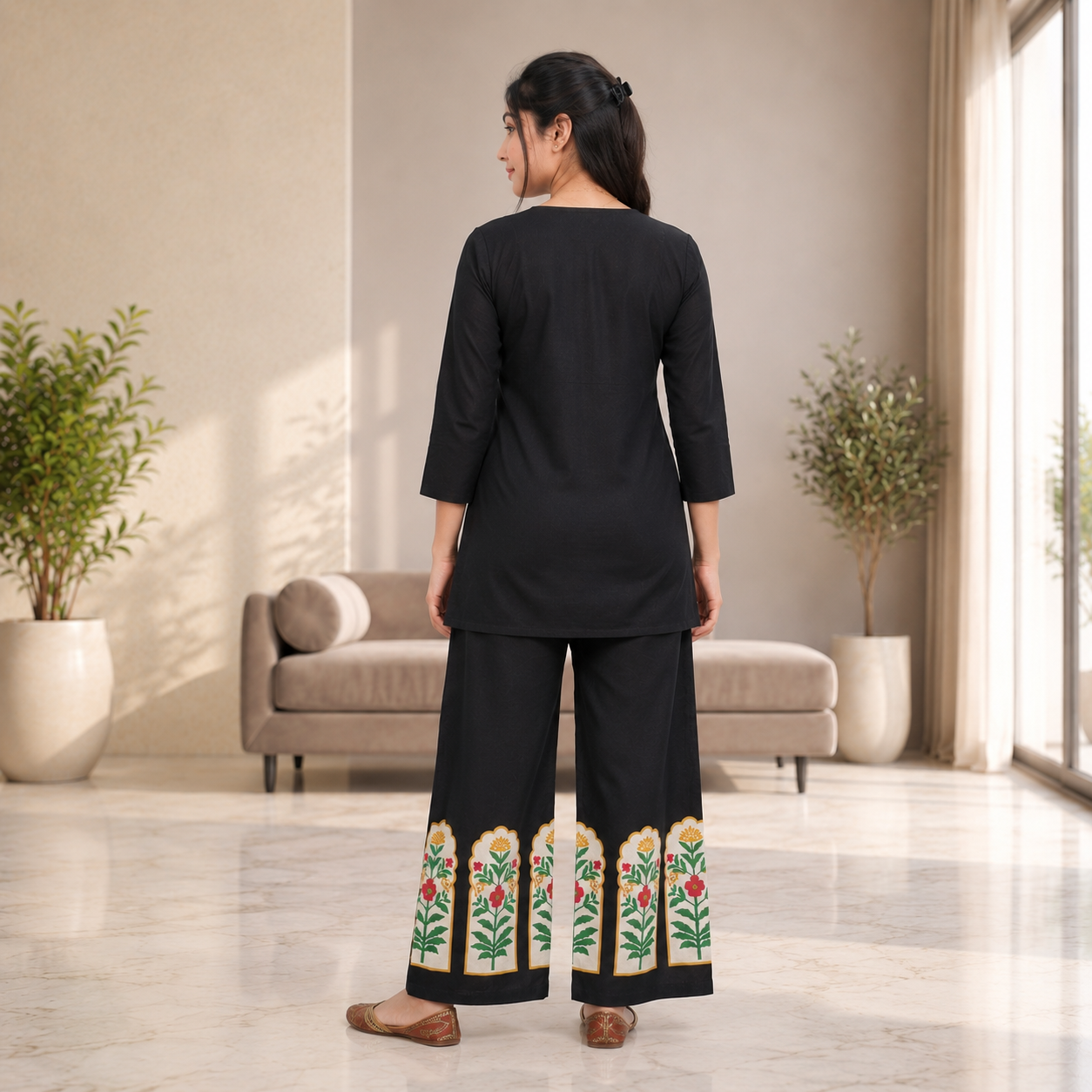 Black Cambric Cotton Floral Printed Co-Ord Set - Image 5