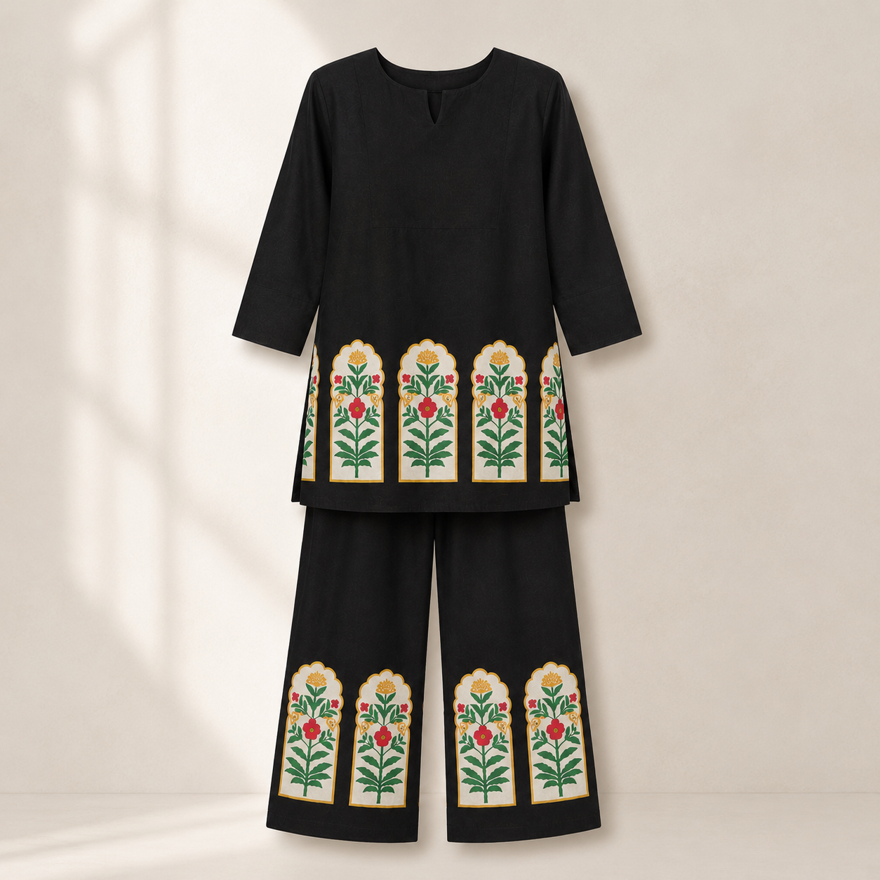 Black Cambric Cotton Floral Printed Co-Ord Set - Image 4