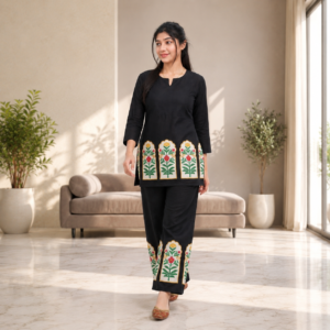 Black Cambric Cotton Floral Printed Co-Ord Set