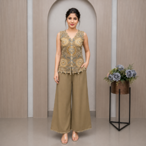 Brown Imported Fabric Embroidered Co-ord Set