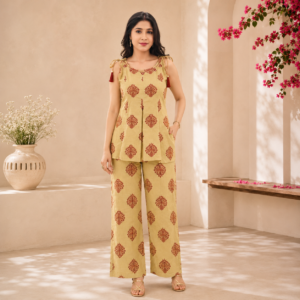 Musturd Cambric Cotton Printed Co-Ord Set