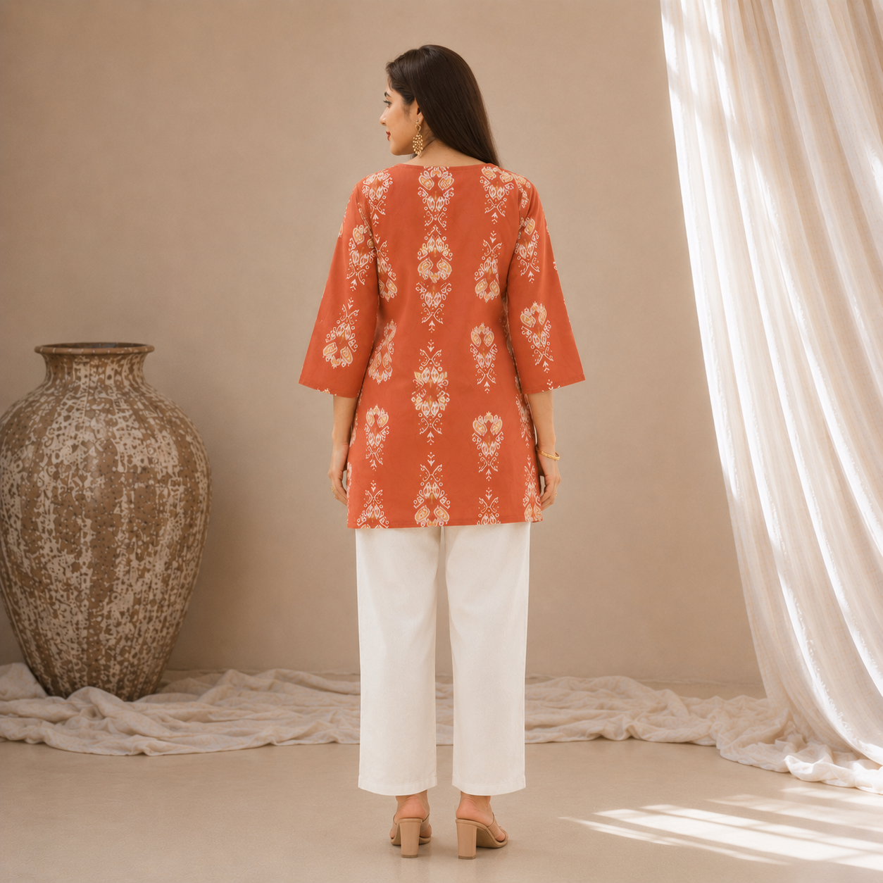 Orange Cambric Cotton Printed Co-ord set - Image 2