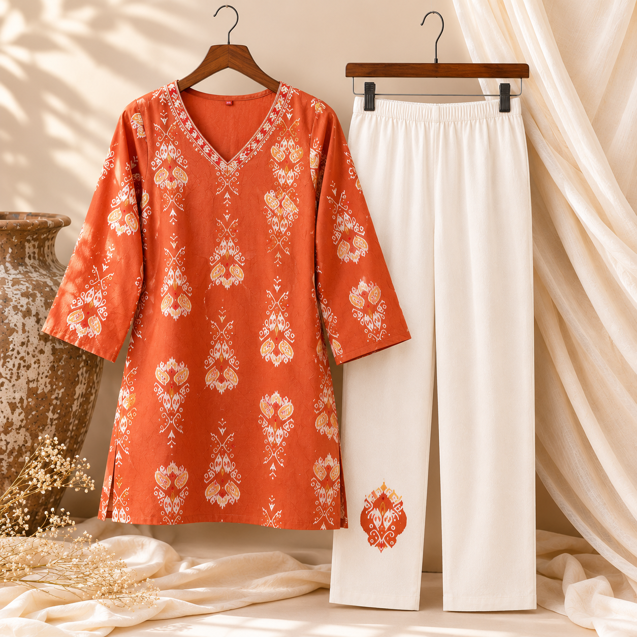 Orange Cambric Cotton Printed Co-ord set - Image 8