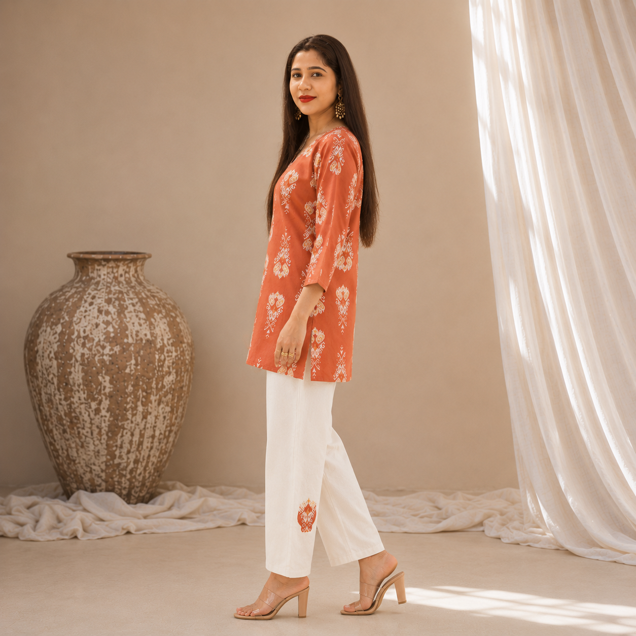 Orange Cambric Cotton Printed Co-ord set - Image 6