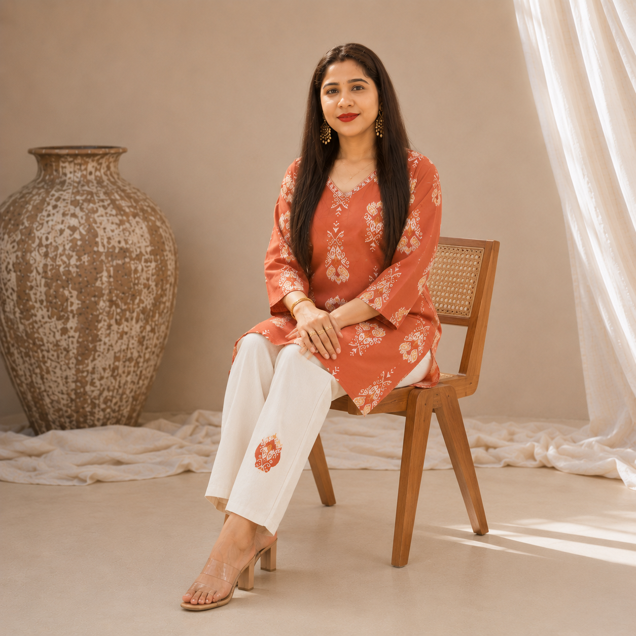 Orange Cambric Cotton Printed Co-ord set - Image 5