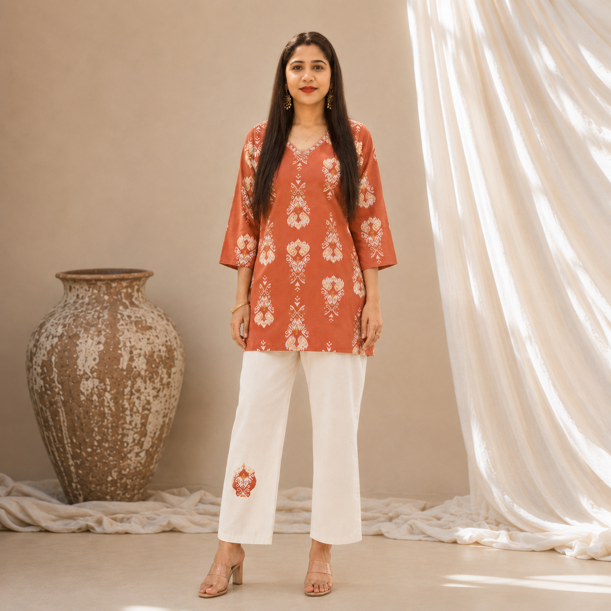Orange Cambric Cotton Printed Co-ord set - Image 4
