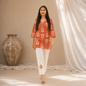 Orange Cambric Cotton Printed Co-ord set