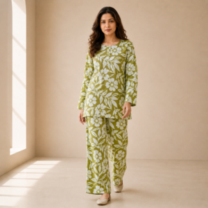 Olive Green Floral Co-ord Set