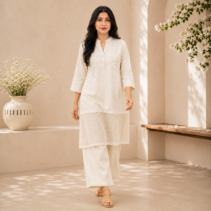 Cream Khadi co-ord Set