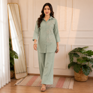 Mint Mall Chanderi Embroidered  Co-ord Set