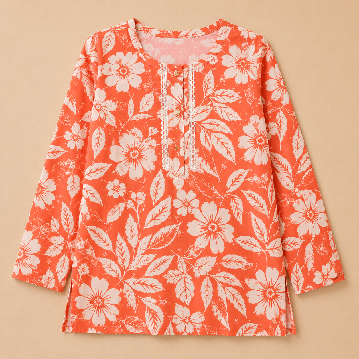 Coral Orange Floral Printed Co-ord Set - Image 4