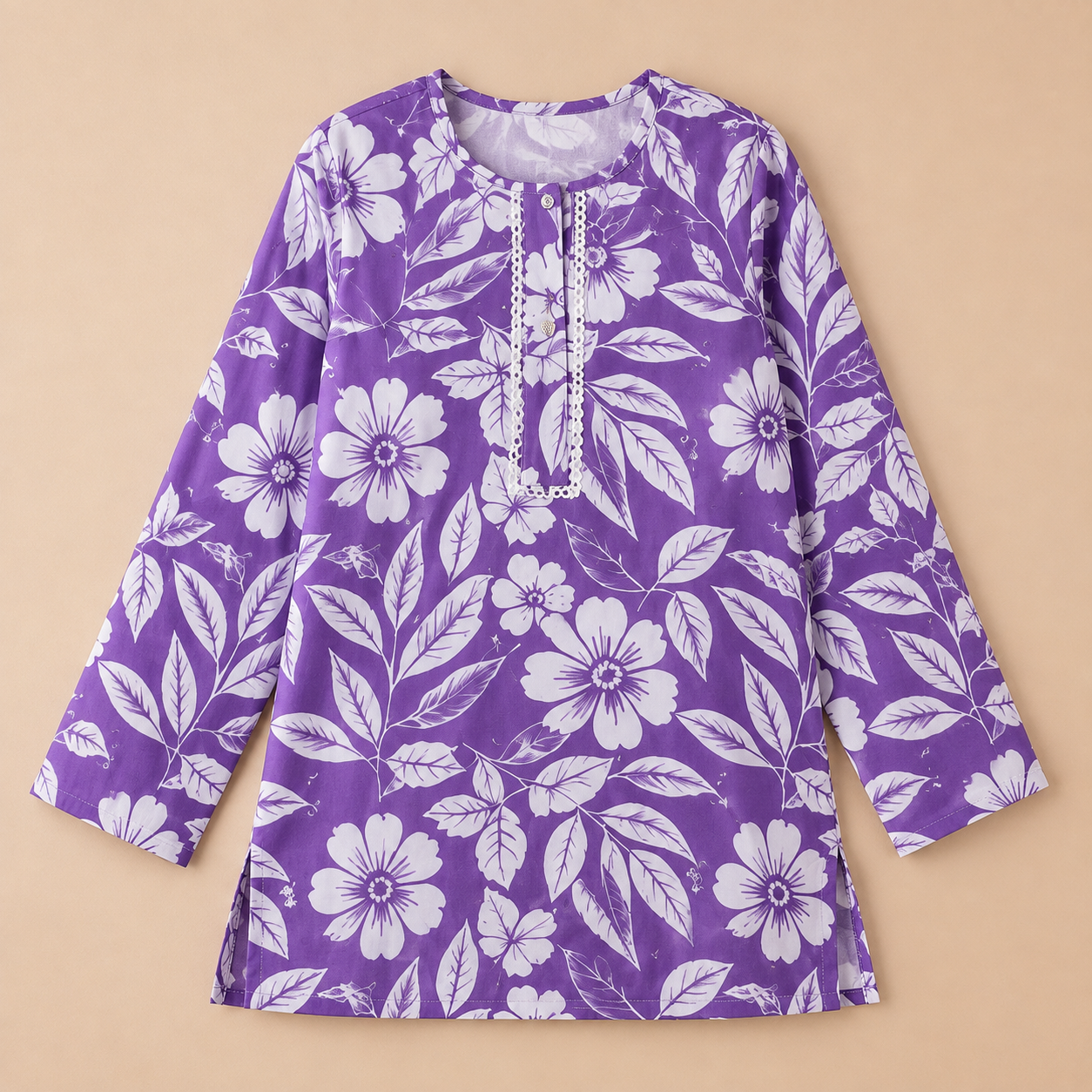 Lavender Floral Printed Lafar Fabric Co-ord Set - Image 3