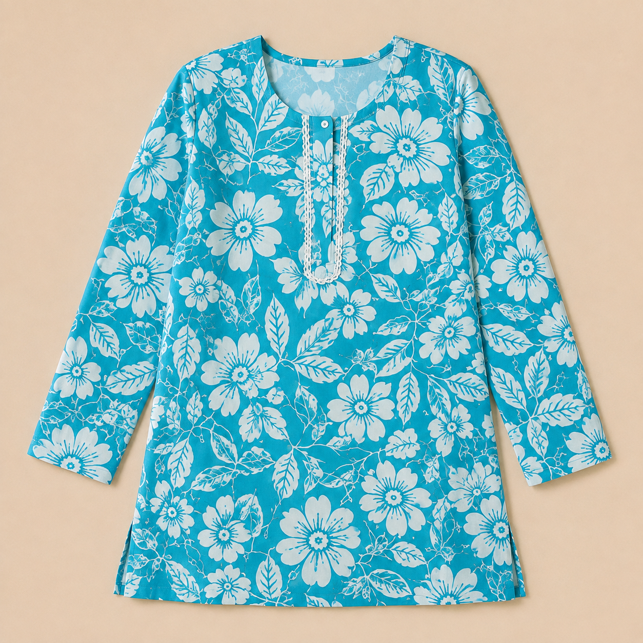 Sky Blue Floral Printed Lafar Fabric Co-ord Set - Image 6