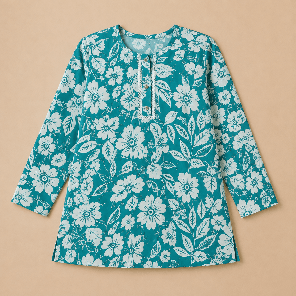 Sea Green Floral Printed Lafar Fabric Co-ord Set - Image 2