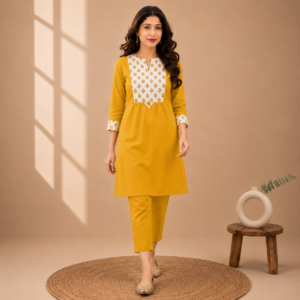 Mustard Yellow Dabu Cotton Co-ord Set