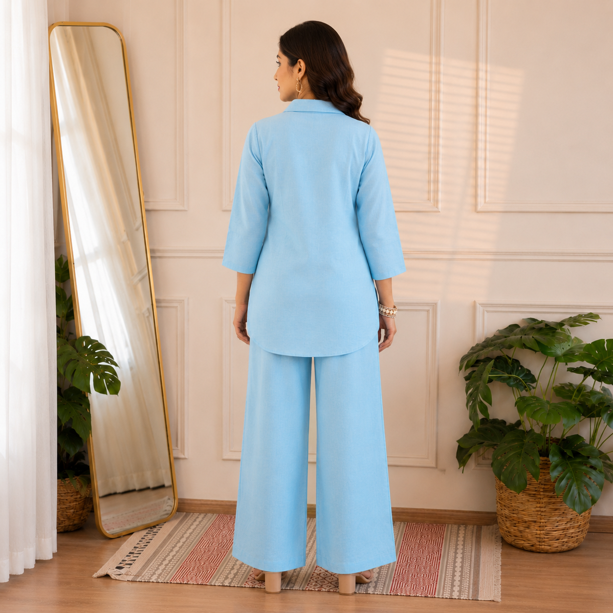 Sky Blue Mall Chanderi Embroidered Co-Ord Set - Image 3