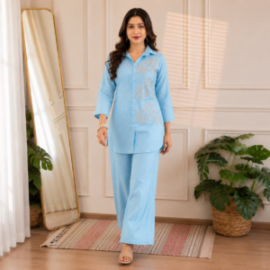 Sky Blue Mall Chanderi Embroidered Co-Ord Set